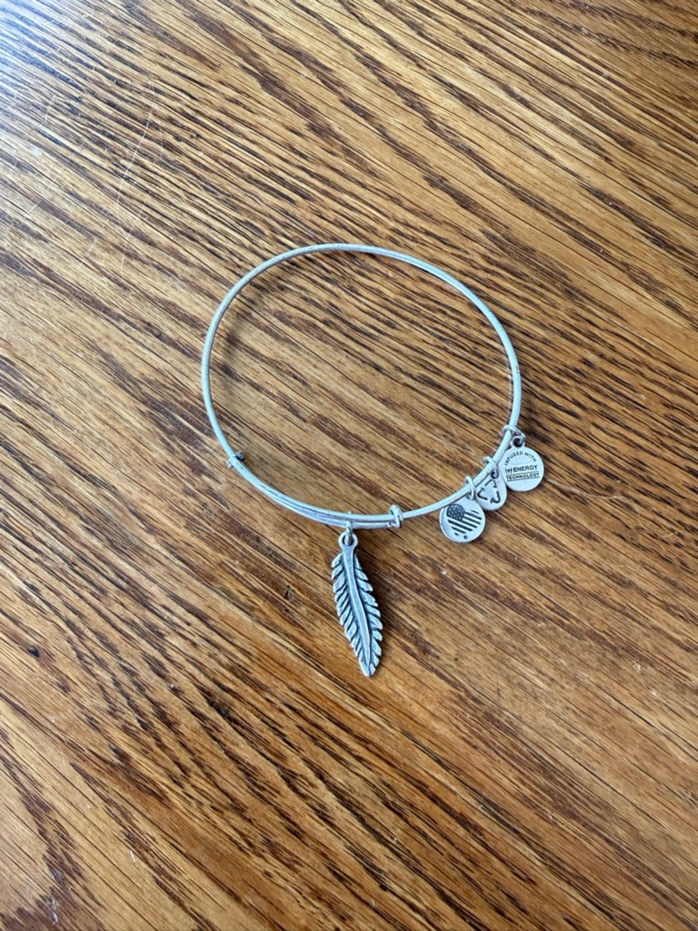 Alex and Ani Feather Charm Bangle in Silver Tone